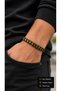 Arvesso Ochre Black Leather Men's Bracelet - Mustard Beaded Weave Design
