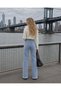 Women's High Waist Faded Effect Vintage Belted, Waist Tassel Leg Tassel with Lycra Palazzo Jean - 2