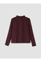 Vizyon New Season Burgundy Stand Collar Patterned Gathered Blouse - 5
