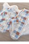 Blue Plaid Patterned Suede Shirt Collar Long Sleeve Pajama Set - 7