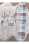 Blue Plaid Patterned Suede Shirt Collar Long Sleeve Pajama Set