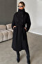 Women's Long Cashmere Coat – Belted, High Collar, and Buttoned