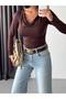 Women's Brown Degaje Collar Yandan Ruched Sandy Bluz