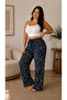 Women's Viscose Pocketless Battal Trousers Relaxed Fit Plus Size - Patterned - 3