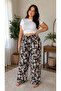 Women's Viscose Pocketless Battal Trousers Relaxed Fit Plus Size - Patterned