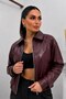 Women's Leather Jacket Short Double Pockets Elastic Waist Long Sleeve Zipper Low Shoulder Faux Leather Coat - 4