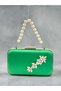 Grass Green Satin Silver Detailed Chain Strap Women's Evening Dress Bag Wedding Engagement Graduation - 3