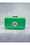 Grass Green Satin Silver Detailed Chain Strap Women's Evening Dress Bag Wedding Engagement Graduation - 3