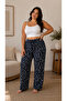 Women's Viscose Pocketless Battal Trousers Relaxed Fit Plus Size - Patterned