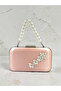 Powder Pink Satin Silver Detailed Crystal Stone Chain Strap Women's Evening Dress Bag Wedding Engagement Graduation - 3