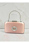 Powder Pink Satin Silver Detailed Crystal Stone Chain Strap Women's Evening Dress Bag Wedding Engagement Graduation - 3