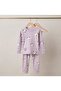 Girl's Teddy Bear Patterned 100% Cotton Lilac Pajama Set - 2