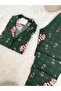 Dark Green Cute Teddy Bear Patterned Suede Shirt Collar Long Sleeve Pajama Set - 5