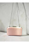 Powder Pink Satin Silver Detailed Crystal Stone Chain Strap Women's Evening Dress Bag Wedding Engagement Graduation - 5