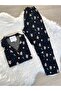 Black Cookie Man Patterned Suede Shirt Collar Long Sleeve Pajama Set - 2