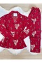 Red Cute Teddy Bear Patterned Suede Shirt Collar Long Sleeve Pajama Set - 8
