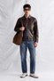 Men's Kadjar Leather Coat with Large Pockets, Brown Color
