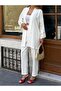 Women's Kimono Pants Set with Bead Embroidery on the Back and Tansel Tiril Fabric - 8