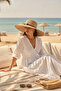 Unisex Wide Brim Straw Hat with Bull Head and Bead Detail Summer Beach Hat - 2
