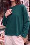 Women's Green T-Shirt Wide Sleeve Crew Neck Long Sleeve T-Shirt - 5