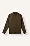 100% Linen Regular Fit Polo Collar Basic Long Sleeve Shirt C1825Ax26Sm