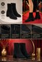 Black Suede Thick Block Heeled Zippered Warm Wool Lined Non-Slip Sole Winter Boots - 2