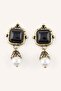 Square Stone and Pearl Detailed Dangle Women's Earrings I7157Axns
