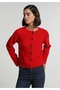 Regular Fit Round Neck Plain Women's Red Cardigan