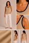 Women's Contrast Ribbed Wide Strap Ribbed Flexible Regular Fit Undershirt - 6
