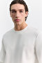 Men's Ecru Crew Neck Interlock Sweatshirt with Chest Rubber Logo A62Y1299 - 2