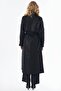 Metal Buckle Long Trench Coat Black - 5