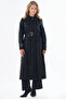 Metal Buckle Long Trench Coat Black - 3