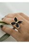 Enamel adjustable ring - black - - 3