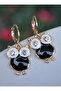 Enamel owl earrings - black - - 2