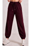 Women's Burgundy Modal Fabric Silky Textured Sweatpants - 4