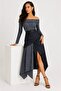 Plaid & Denim Asymmetrical Madonna Collar Belted Women's Dress - 2