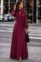 Women's long sleeve turtleneck dress with drop detail, belted waist, and slit - janjan crepe - 2