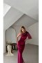 Satin Bow Skirt Slit Velvet Women's Silvera Dress - 2