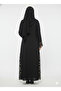 Noir Lattice Side-Detail Abaya | Rizqé Black Sheer Net Embroidered Luxury Wrap - 3