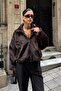 Women's Stand Collar Faux Fur Jacket - 3
