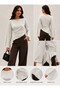 Women's Waist-Fitted Soft Fabric Crew Neck Asymmetrical Cut Spanish Sleeve Blouse - 5