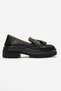 Marsy Black Skin Genuine Leather Tasseled Women's Loafer Shoes - 6