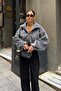 Women's Gray Stand Collar Faux Fur Jacket - 4