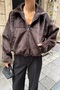 Women's Stand Collar Faux Fur Jacket - 7