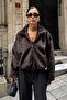 Women's Stand Collar Faux Fur Jacket - 4