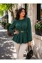 Timeless Elegance Women's Belt Buckle Waist Cinched Long Sleeve Flounce Crepe Blouse