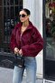 Women's Stand Collar Faux Fur Jacket - 6