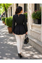 Timeless Elegance Women's Belt Buckle Waist Cinched Long Sleeve Flounce Crepe Blouse - 4