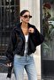 Women's Black Stand Collar Faux Fur Jacket