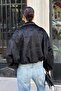 Women's Black Stand Collar Faux Fur Jacket - 7